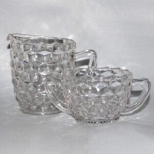 Jeanette Glass Cubist Sugar Bowl & Creamer Set | Clear Cube Pattern